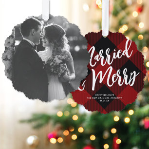 Tarjetas de Navidad con Foto de Cuadro Rojo Casado