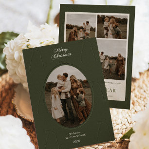 Tarjetas de Navidad con Foto de Familia Verde Oscu