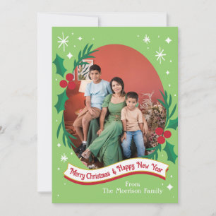 Tarjetas de Navidad con Fotos Retro de Acebo y Bay