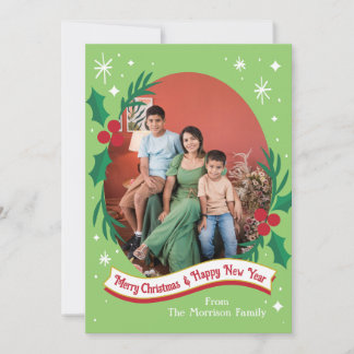 Tarjetas de Navidad con Fotos Retro de Acebo y Bay