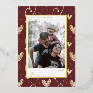 Tarjetas de Navidad con Hojas de Oro Corazones Roj