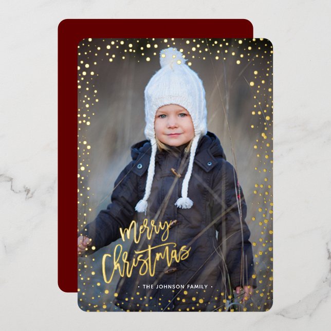 Tarjetas de Navidad con puntos dorados de papel de (Anverso/Reverso)