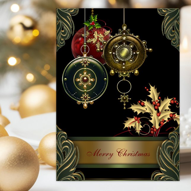 Tarjetas de Navidad cristianas (Christian Christmas card with beautiful ornaments, holly, and scripture verses.)