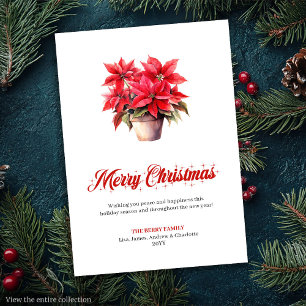 Tarjetas de Navidad de Acuarela de Poinsettia Roja