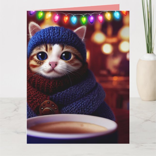 TARJETAS DE NAVIDAD DE ARTE DE GATITO CUCIOSO CON  (Anverso)
