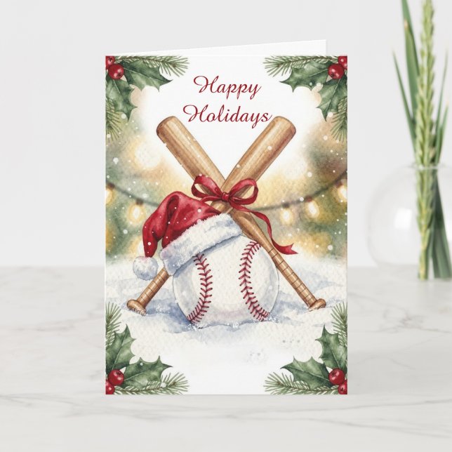 Tarjetas de Navidad de béisbol festivo (Anverso)