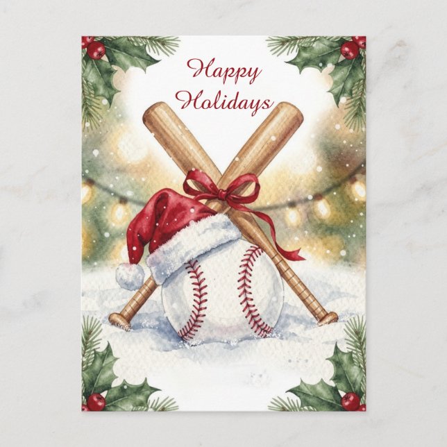 Tarjetas de Navidad de béisbol festivo (Anverso)