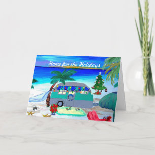Tarjetas de Navidad de caravana junto a la playa A