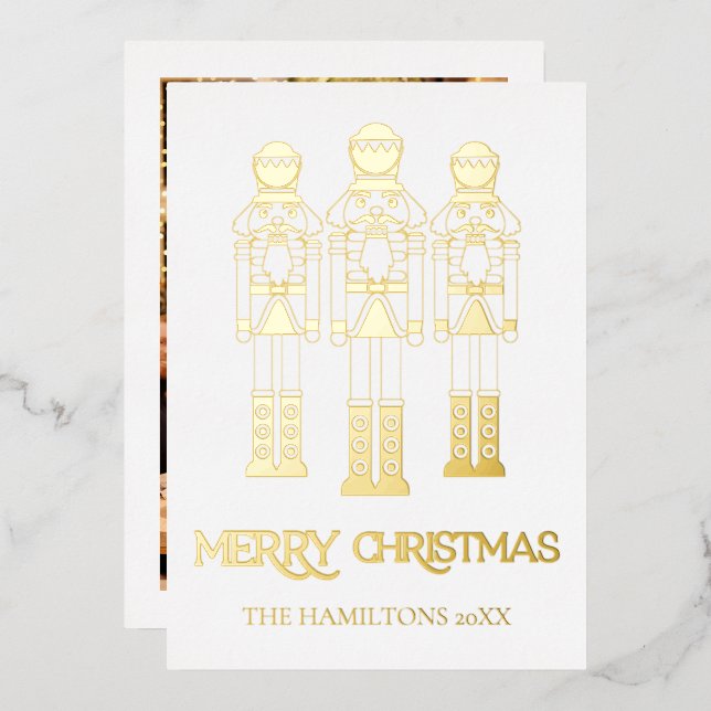 Tarjetas de Navidad de Cascanueces de Hoja de Oro (Anverso/Reverso)