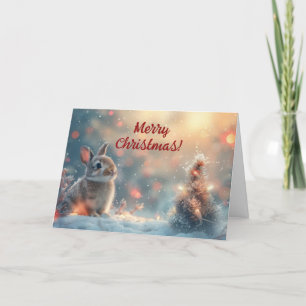 Tarjetas de Navidad de conejito lindo en la nieve