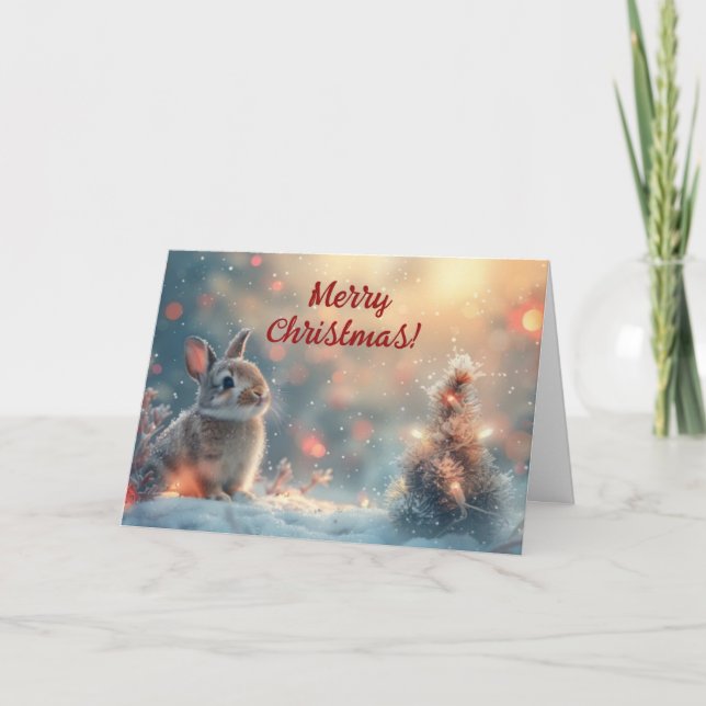 Tarjetas de Navidad de conejito lindo en la nieve (Anverso)