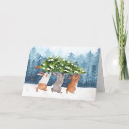 Tarjetas de Navidad de conejos de acuarela