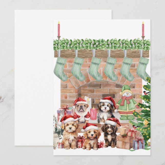 Tarjetas de Navidad de Cuadros de Cachorros (Anverso / Reverso)
