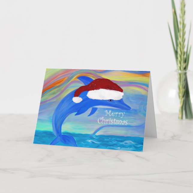 Tarjetas de Navidad de delfines de Santa (Anverso)