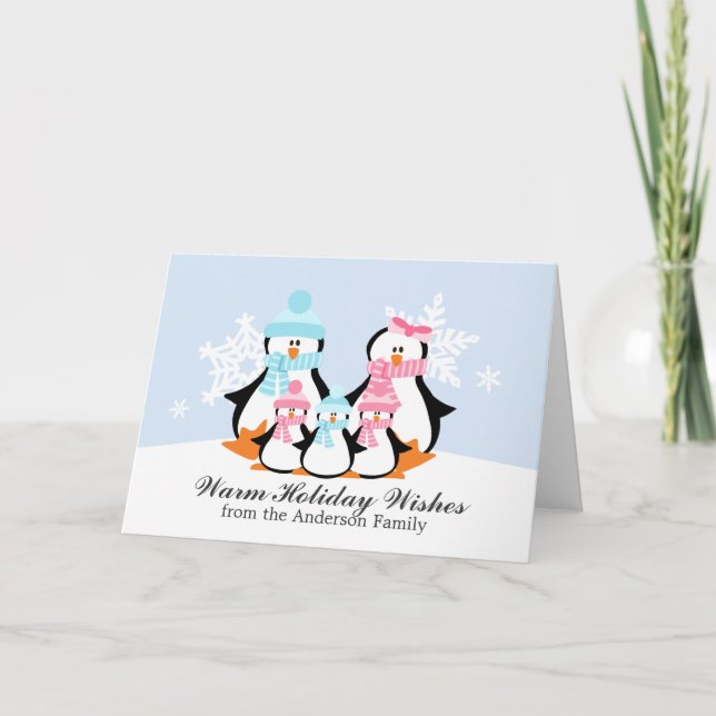 Tarjetas de Navidad de familia Penguin (Anverso)