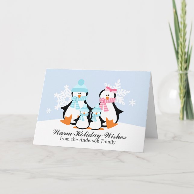 Tarjetas de Navidad de familia pingüino (Anverso)