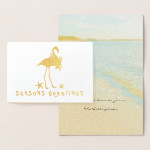 Tarjetas de Navidad de Flamenco de Playa con Hojas