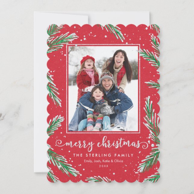 Tarjetas de Navidad de fotos rojas y verdes | Purp (Anverso)