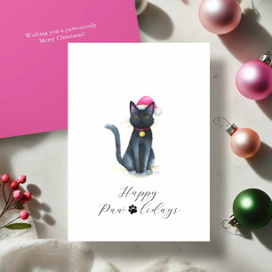 Tarjetas de Navidad de Gatito Negro en Acuarela Ad