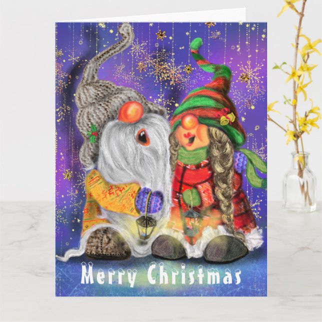 Tarjetas de Navidad de Gnomos Felices (flor amarilla)
