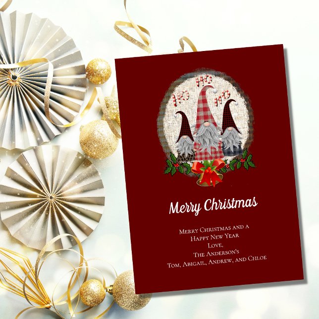 Tarjetas de Navidad de Gnomos Rojo Borgoña Rústico (Subido por el creador)