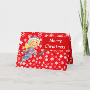 Tarjetas de Navidad de Hockey - Niña jugadora en l
