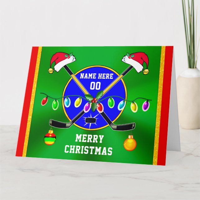 Tarjetas de Navidad de Hockey personalizadas GRAND (Anverso)