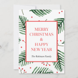 Tarjetas de Navidad de hoja perenne, Feliz Año Nue