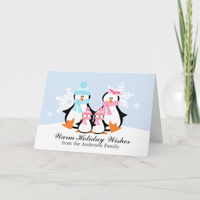 Tarjetas de Navidad de la familia del pingüino (Anverso)