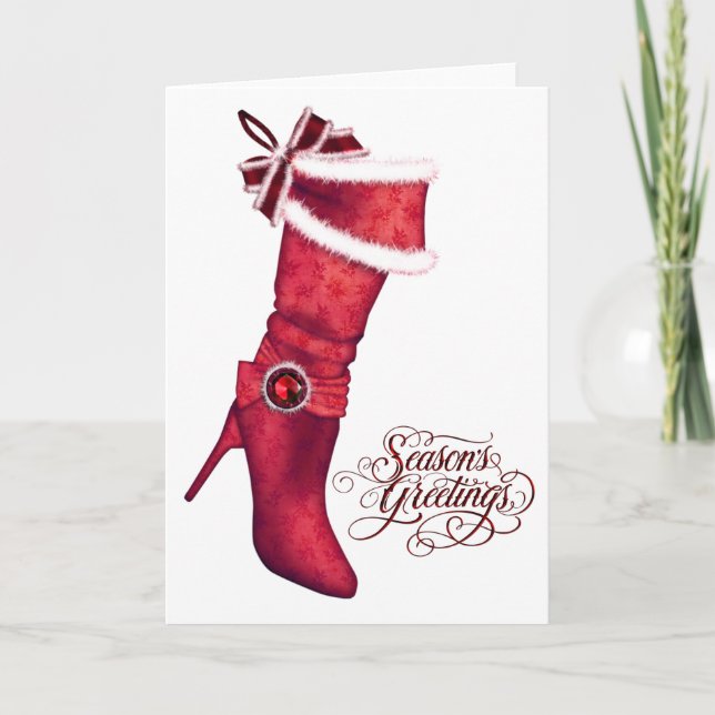 Tarjetas de Navidad de Media Roja Chic (Anverso)