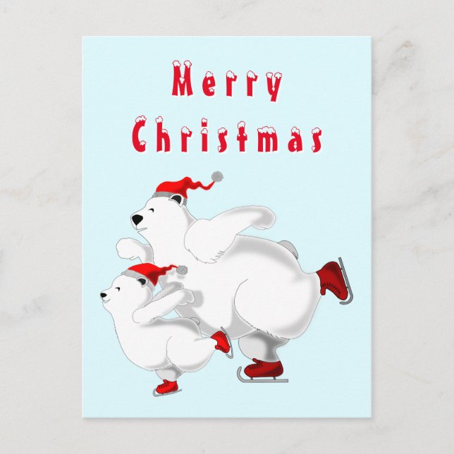 Tarjetas de Navidad de Osos Patinando (Anverso)