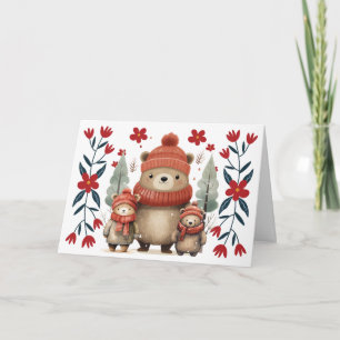 Tarjetas de Navidad de Osos y Florales de Invierno
