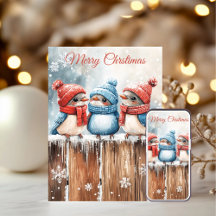 Tarjetas de Navidad de Pájaros de Invierno Lindos