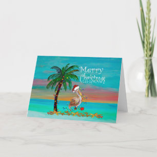 tarjetas de Navidad de pelícano de palmera festiva