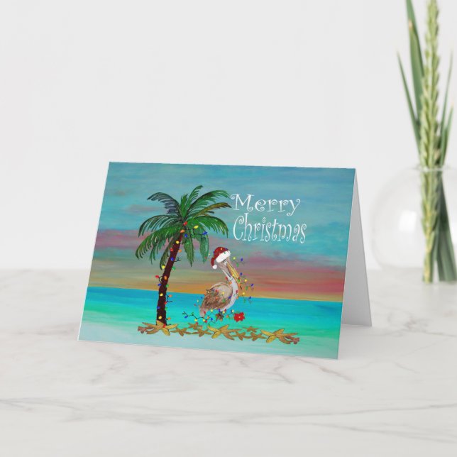 tarjetas de Navidad de pelícano de palmera festiva (Anverso)