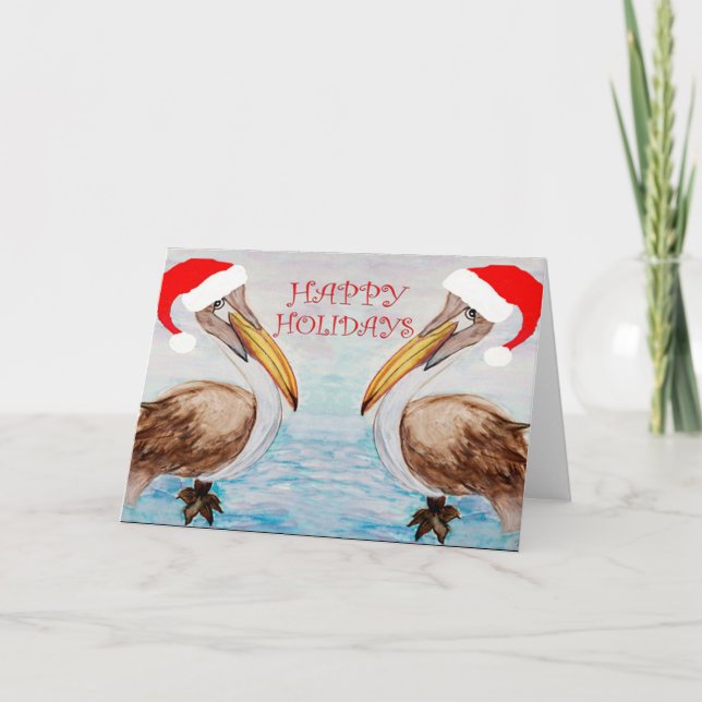 tarjetas de Navidad de pelicanos Santa (Anverso)