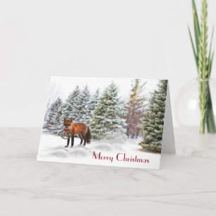 Tarjetas de Navidad de pinos nevados con zorro