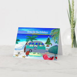 Tarjetas de Navidad de playa con caravana retro vi