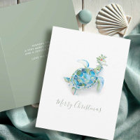 Tarjetas de Navidad de Playa Tortuga Marina Acuare