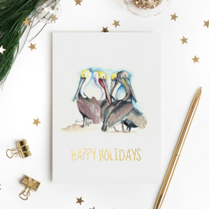 Tarjetas de Navidad de playa únicas Pelícanos acua