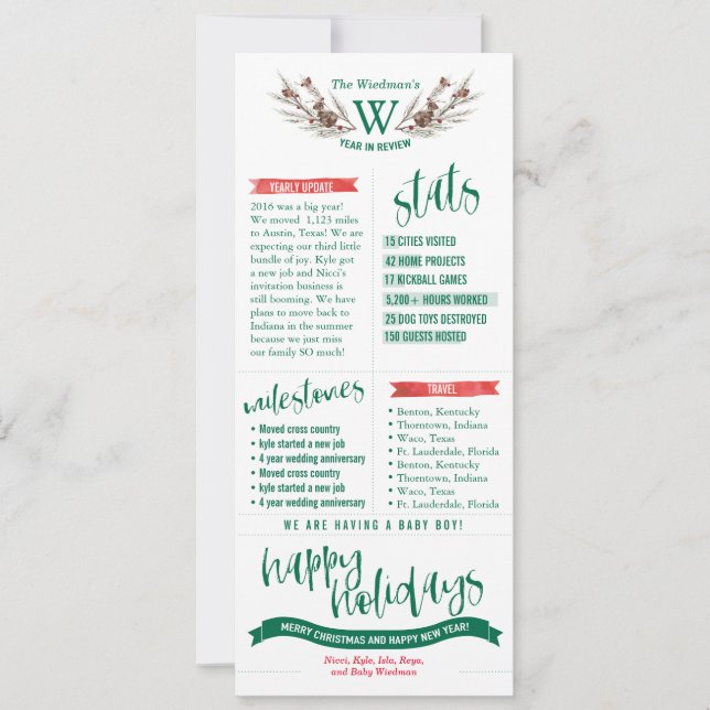 Tarjetas de Navidad de Revisión del Año con Fotos (Anverso)