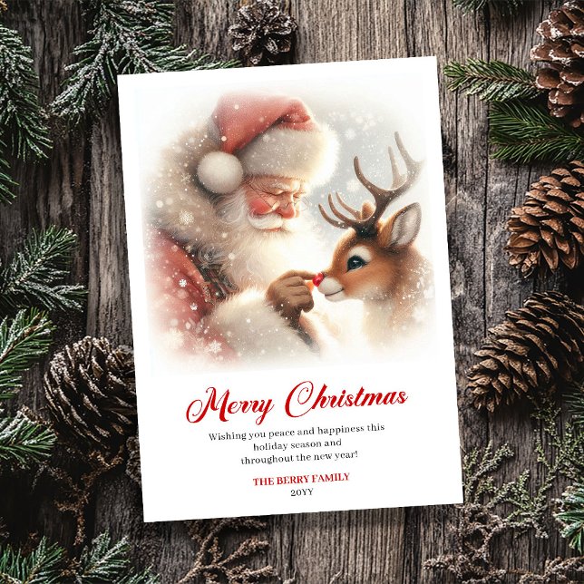 Tarjetas de Navidad de Rudolph Santa Claus de dibu (Rustic Rudolph Santa Claus Cartoon Christmas Greeting Card

)