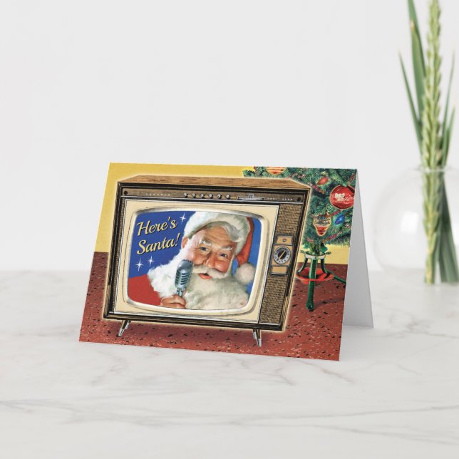 Tarjetas de Navidad de TV Santa Retro (Anverso)