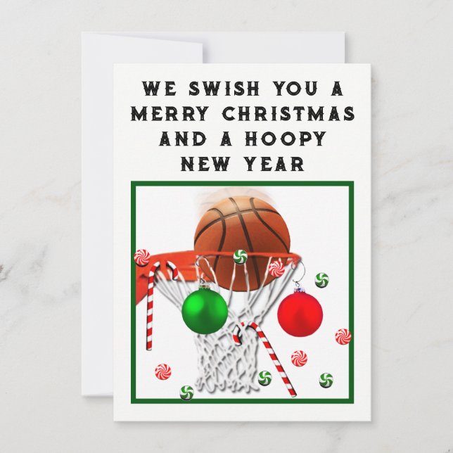 Tarjetas de Navidad de vacaciones de baloncesto (Anverso)