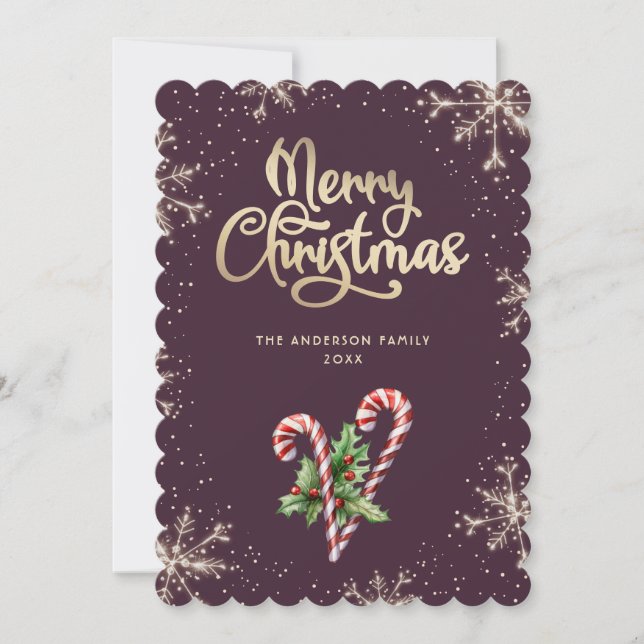 Tarjetas de Navidad de Violetas con Bayas de Acebo (Anverso)