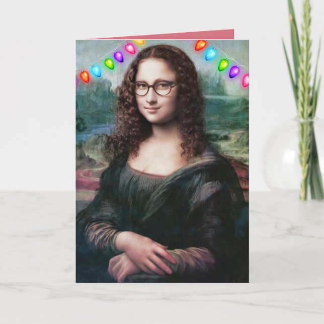 TARJETAS DE NAVIDAD DIVERTIDAS DE MONA LISA CON PE (Anverso)