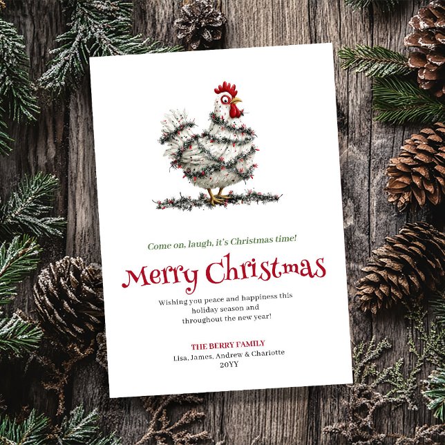 Tarjetas de Navidad divertidas de pollitos adorabl (Cute Chickens Funny Watercolor Christmas Greeting)