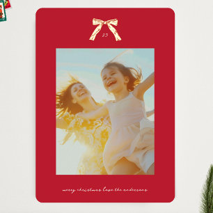 Tarjetas de Navidad Doradas Rojas con Lazos Vintag