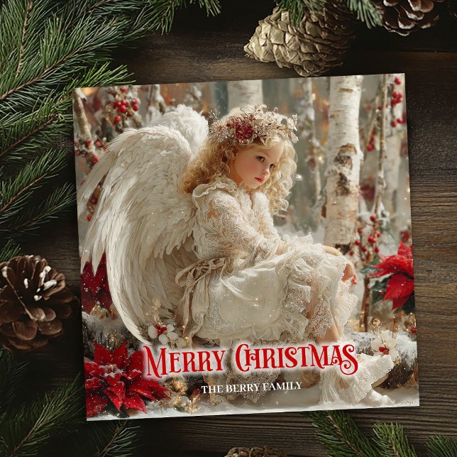 Tarjetas de Navidad editables de ángel victoriano (Victorian Christmas angel editable holiday greeting)