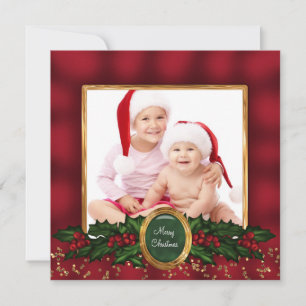Tarjetas de Navidad elegantes con foto de acebo ro